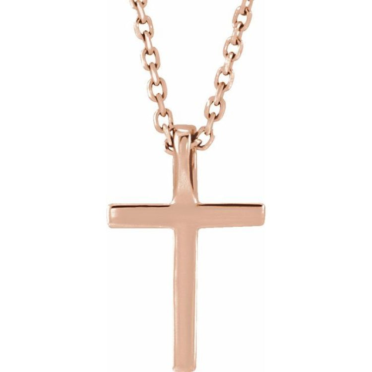 14K Rose Natural Mozambique Garnet Petite Cross 16" Necklace