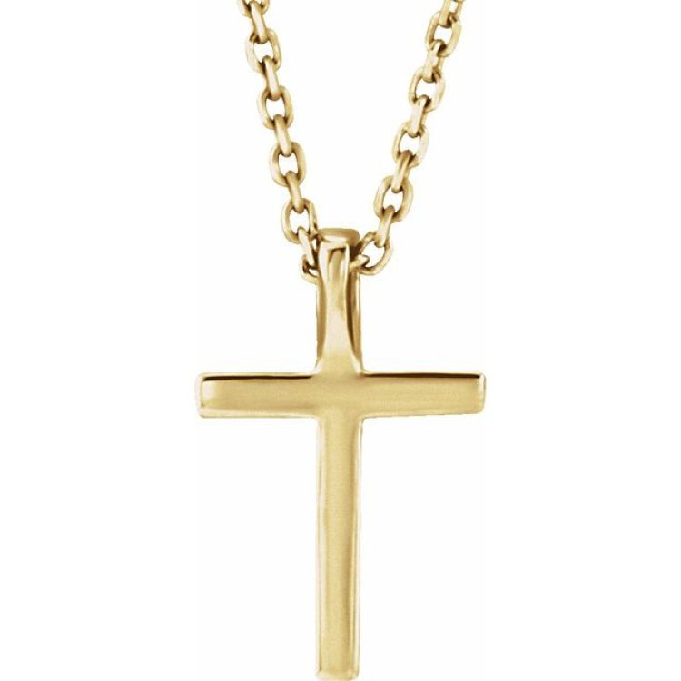 14K Yellow Natural Pink Tourmaline Petite Cross 16" Necklace