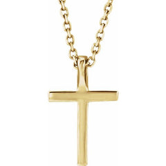 14K Yellow Natural Pink Tourmaline Petite Cross 16" Necklace