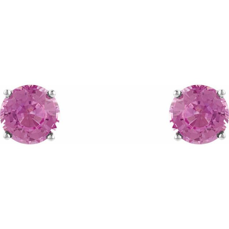 14K White 4 mm Natural Pink Tourmaline Stud Earrings