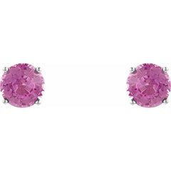 14K White 4 mm Natural Pink Tourmaline Stud Earrings
