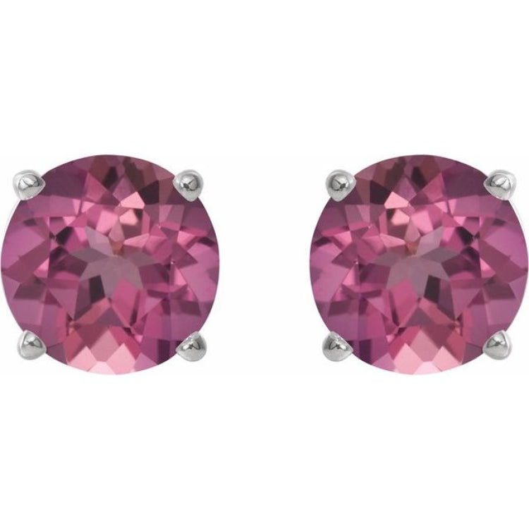 14K White 4 mm Natural Pink Tourmaline Stud Earrings