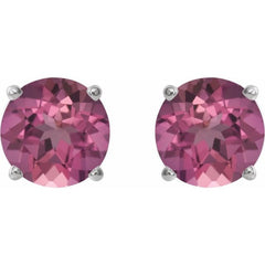 14K White 4 mm Natural Pink Tourmaline Stud Earrings