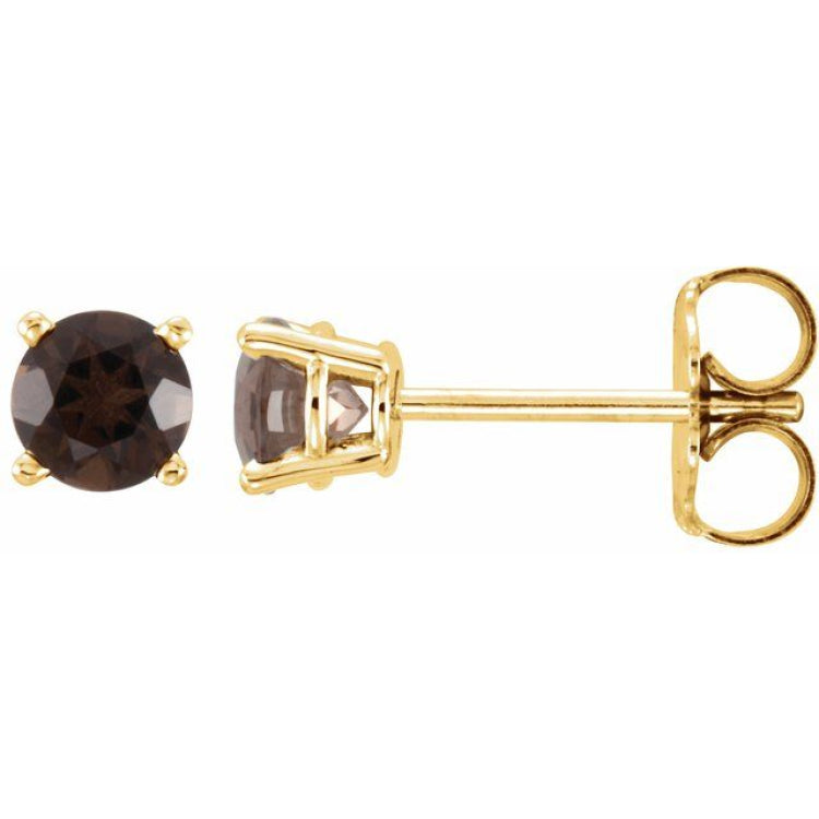 14K Yellow 4 mm Natural Smoky Quartz Stud Earrings