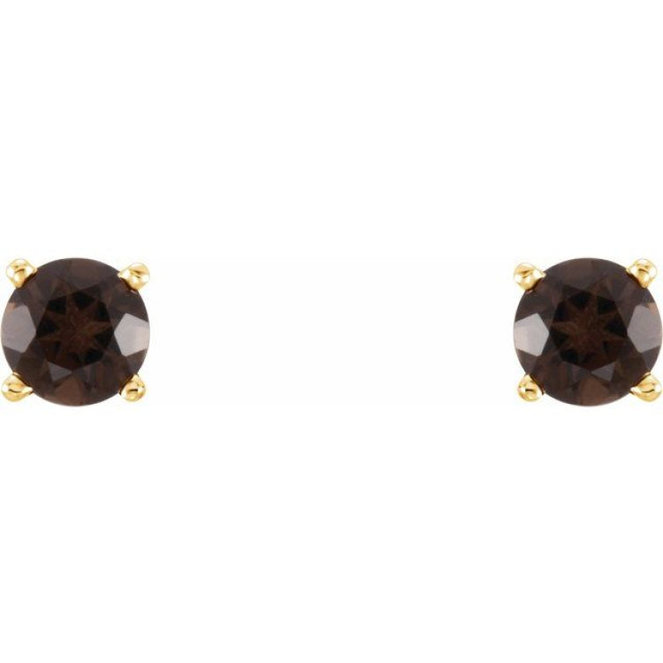 14K Yellow 4 mm Natural Smoky Quartz Stud Earrings