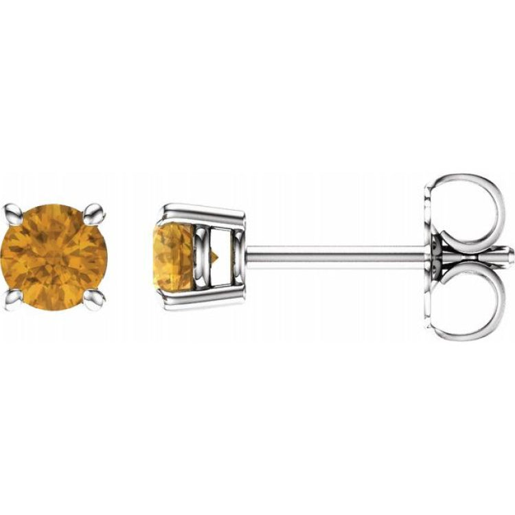 14K White 4 mm Natural Citrine Stud Earrings