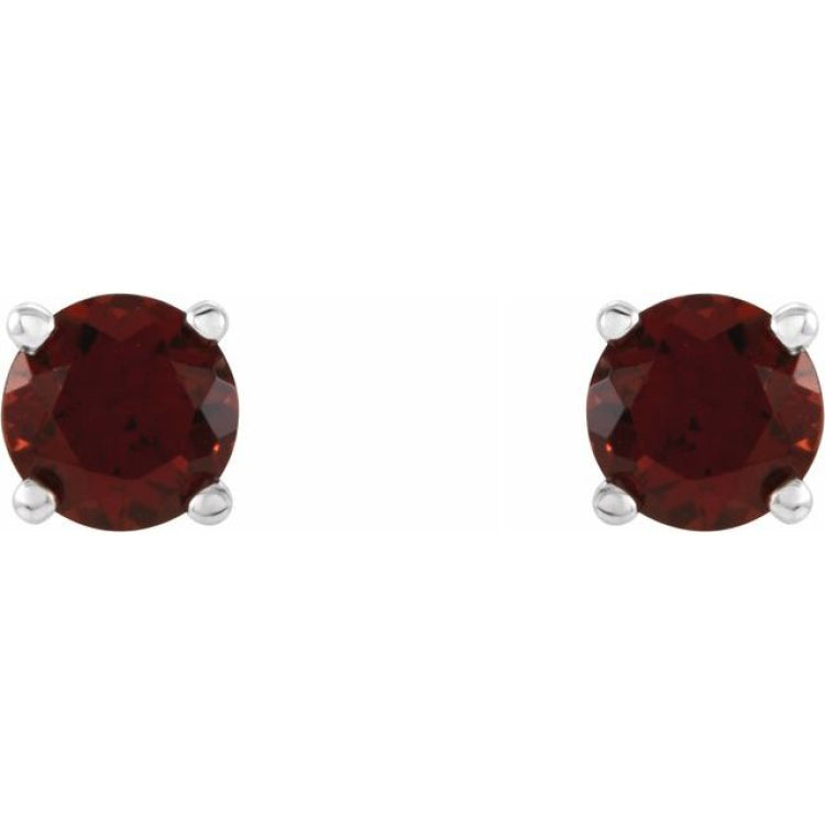 14K White 4 mm Natural Mozambique Garnet Stud Earrings
