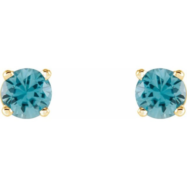 14K Yellow 4 mm Natural Blue Zircon Stud Earrings