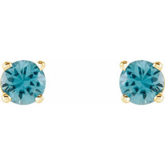 14K Yellow 4 mm Natural Blue Zircon Stud Earrings