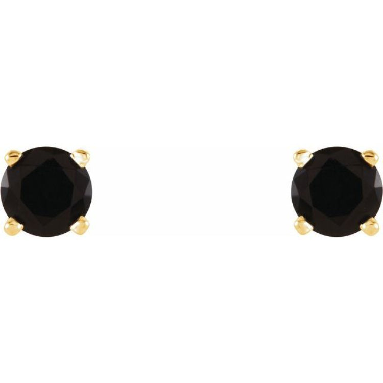 14K Yellow 4 mm Natural Black Onyx Stud Earrings