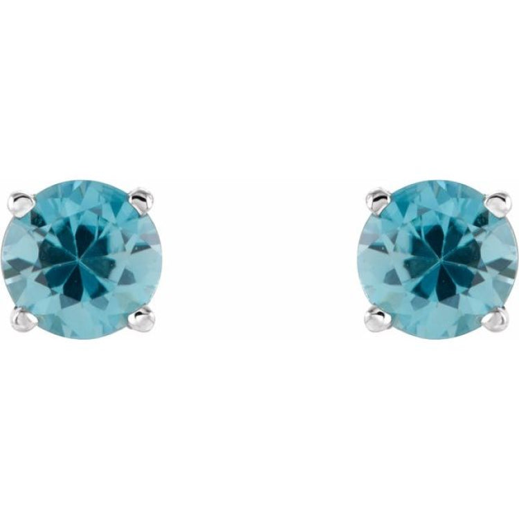 14K White 5 mm Natural Blue Zircon Stud Earrings