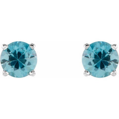 14K White 5 mm Natural Blue Zircon Stud Earrings