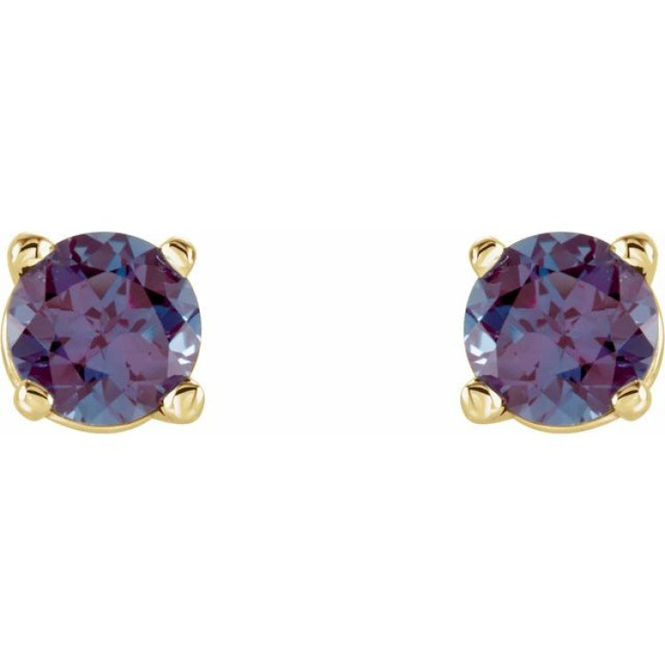 14K Yellow 4 mm Lab-Grown Alexandrite Stud Earrings