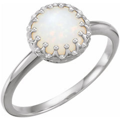 14K White 8 mm Natural White Opal Crown Cabochon Ring
