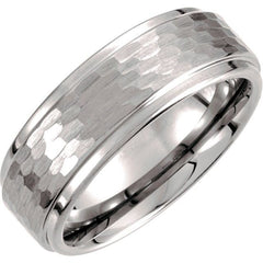 Tungsten 8 mm Stepped-Edge Comfort-Fit Flat Band Size 9.5