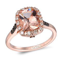14k Strawberry-Gold 1.54ct-Peach-Morganite .27ct-Nude-&-Chocolate Diamond-Ring