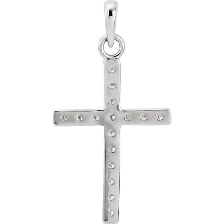14K White 1/8 CTW Natural Diamond Cross Pendant