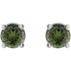 14K White 3 mm Natural Green Tourmaline Stud Earrings