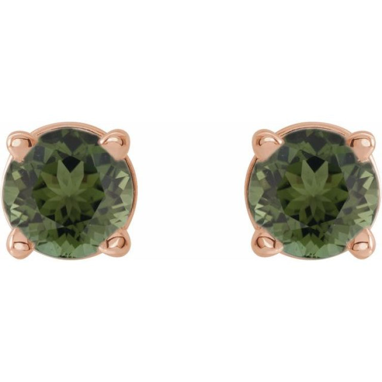14K Rose Gold 3 mm Natural Green Tourmaline Earrings