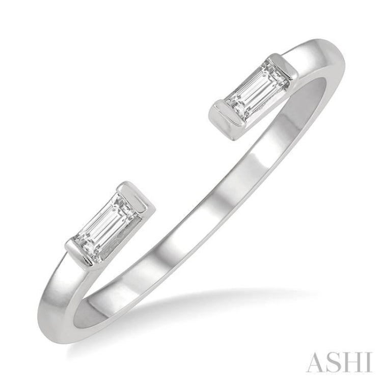 1/10 Ctw Open Center Petite Baguette Diamond Stackable Ring in 10K White Gold