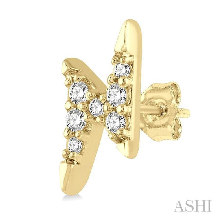 1/10 Ctw Lightning Bolt Round Cut Diamond Petite Earrings in 10K Yellow Gold