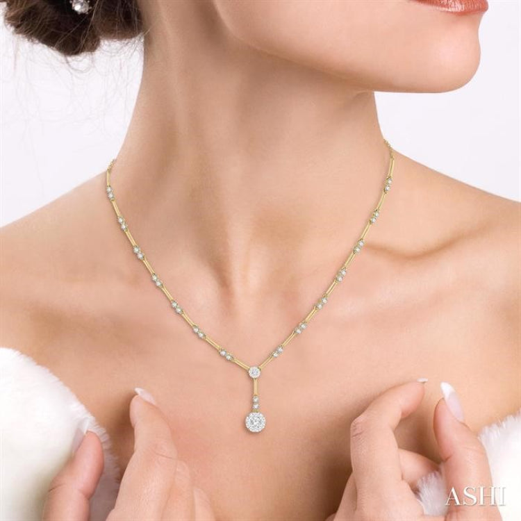 1 7/8 Ctw Circular Bar Link Lovebright Round Cut Diamond Necklace in 14K Yellow and White Gold