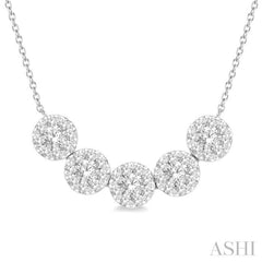 1 Ctw 5-Stone Circular Mount Lovebright Round Cut Diamond Necklace in 14K White Gold