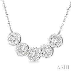1 Ctw 5-Stone Circular Mount Lovebright Round Cut Diamond Necklace in 14K White Gold