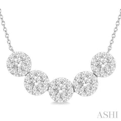 1 Ctw 5-Stone Circular Mount Lovebright Round Cut Diamond Necklace in 14K White Gold