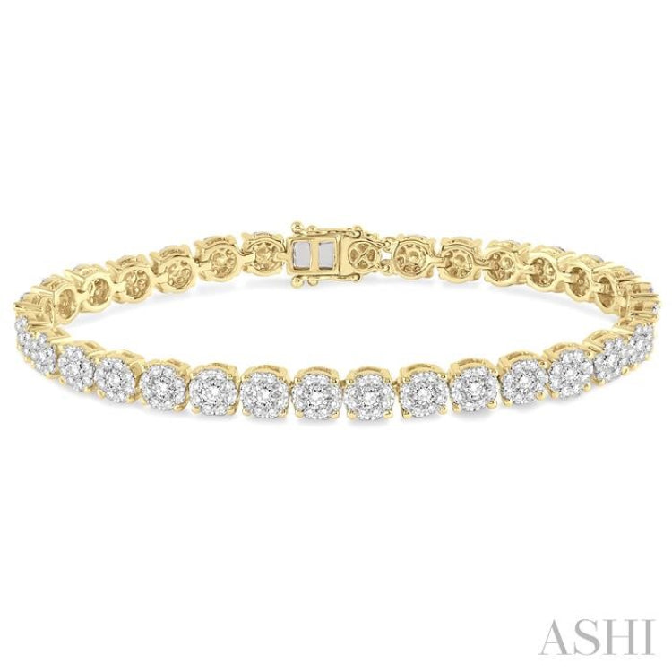 5 ctw Round Cut Diamond Lovebright Tennis Bracelet in 14K Yellow and White Gold