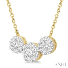 1/2 ctw 3-Stone Lovebright Round Cut Diamond Necklace in 14K Yellow and White Gold