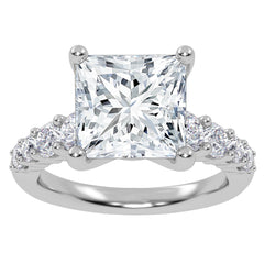 14K 4.36ct G-Color/VS1-Clarity Lab-Diamond/Princess Solitaire-Ring