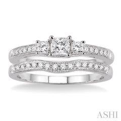 1/2 ctw Diamond Wedding Set with 3/8 ctw Princess Cut Engagement Ring and 1/10 ctw Wedding Band in 14K White Gold