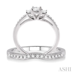 1/2 ctw Diamond Wedding Set with 3/8 ctw Princess Cut Engagement Ring and 1/10 ctw Wedding Band in 14K White Gold