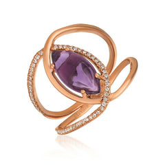 14K 0.16ct-Diamond 1.84ct-Amethyst Fashion Ring