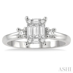 1/2 Ctw Fusion Baguette and Round Cut Diamond Engagement Ring in 14K White Gold