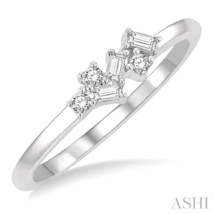 1/8 Ctw Scatter Baguette and Round Cut Diamond Petite Fashion Ring in 14K White Gold