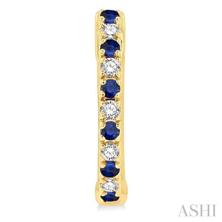 1.35 MM Round Shape Sapphire and 1/10 Ctw Petite Round Cut Diamond Precious Fashion Huggies in 10K Yellow Gold