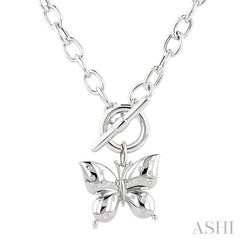 1/10 Ctw Round Cut Diamond Butterfly Mosaic Fashion Toggle Necklace in Sterling Silver