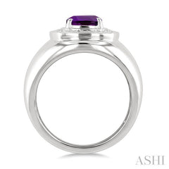 8 MM Cushion Shape Amethyst and 1/20 Ctw Round Cut Diamond Semi-Precious Ring in Sterling Silver