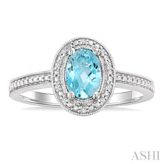 7X5 MM Oval Shape Aquamarine and 1/50 Ctw Round Cut Diamond Semi-Precious Ring in Sterling Silver