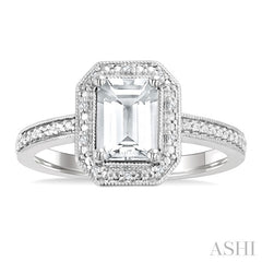 7X5 MM Octagon Shape White Topaz and 1/50 Ctw Round Cut Diamond Semi-Precious Ring in Sterling Silver