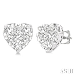 1 Ctw Heart Shape Lovebright Round Cut Diamond Stud Earrings in 14K White Gold