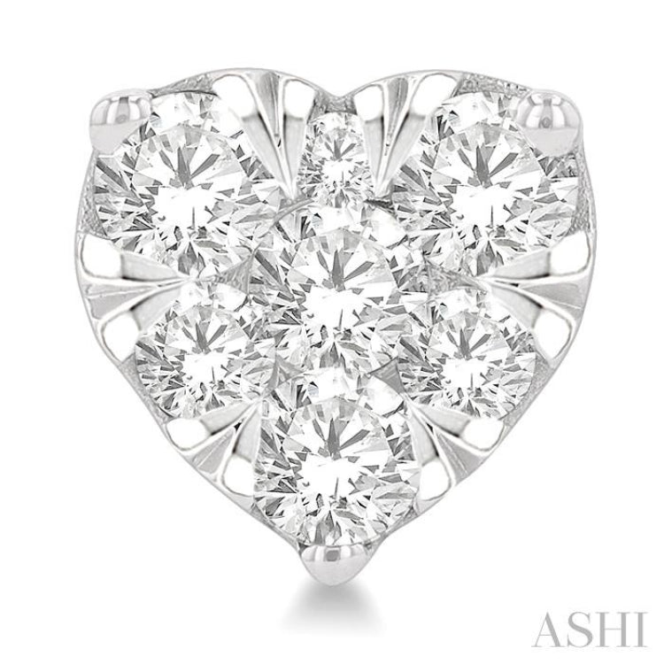 1 Ctw Heart Shape Lovebright Round Cut Diamond Stud Earrings in 14K White Gold