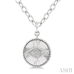 1/20 Ctw Evil Eye Round Cut Diamond Pirouette Round Fluted Medallion Fashion Pendant With Chain in Sterling Silver
