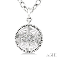 1/20 Ctw Evil Eye Round Cut Diamond Pirouette Round Fluted Medallion Fashion Pendant With Chain in Sterling Silver