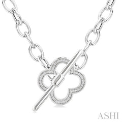 1/10 Ctw Round Cut Diamond Open Window Clover Toggle Fashion Necklace in Sterling Silver