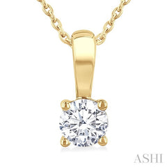 1/2 Ctw Prong Set Round Cut Diamond Solitaire Pendant With Chain in 14K Yellow Gold
