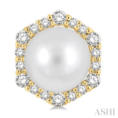 7 MM Cultured Pearls and 1/3 Ctw Hexagon Shape Round Cut Diamond Earrings in 14K Yellow Gold