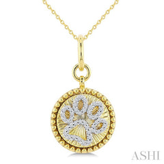 1/6 Ctw Round Cut Diamond Dog Paw Round Fluted Medallion Fashion Pendant With Chain in 10K Yellow and White Gold